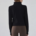 Back view of black stand-collar women's athletic jacket for running and outdoor hiking - S / Black