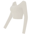 Haut de yoga à manches longues pour femmes en blanc crème avec dos nu et col carré - S / Hauts / Vert olive
