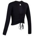 Women black long sleeve yoga crop top featuring back cutout and adjustable drawstring detail - S / Black