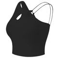 Reggiseno sportivo nero da donna con scollo asimmetrico e spalline sottili incrociate - Nero