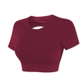 Bordeauxrode backless yoga crop top voor dames met korte mouwen en elastische zoom - S / Ancorra Rood