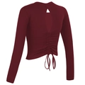 Slim fit burgundy long sleeve yoga crop top with back cutout and ruching detail - S / Red