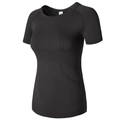 Camiseta de yoga negra para mujer, ajuste ceñido, zonas transpirables y secado rápido - S / Negro