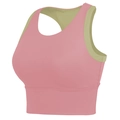 Pink and olive green high impact sports bra with wide straps and racerback design - Pink