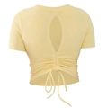 Gelbes rückenfreies Yoga-Crop-Top mit ovalem Ausschnitt und Kordelzug-Detail - S / Oberteile / Buttergelb