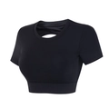 Nauwsluitende zwarte rugloze yoga crop top met borstpads en korte mouwen - S / Zwart