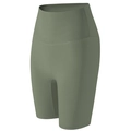 Macro detail of olive green high-waisted yoga shorts with seamless compression waistband - One Size / Cedar Green (Cooling)