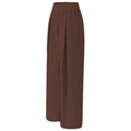 High waisted chocolate brown wide leg trousers with pleated front and breathable fabric - S / Chestnut Brown