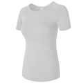 Détail du t-shirt de sport gris en tissu extensible respirant à séchage rapide pour femme - Blanc