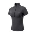 T-shirt de sport gris foncé pour femme avec demi-fermeture éclair et motif fitness - Gris