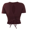 Dunkelrotes Yoga-Kurzarm-T-Shirt mit Tropfenausschnitt am Rücken und Kordelzug-Detail - S / Oberteile / Ancorra Rot