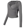 Top corto da yoga grigio scuro a maniche lunghe con scollo a V incrociato e arricciature - S / Grigio