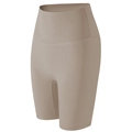High-waisted compression yoga shorts in khaki nude with wide waistband and sleek fit - One Size / Bottoms / Khaki