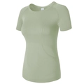 Détail du t-shirt de yoga vert sauge sans couture avec texture mesh et manches raglan - Bleu Sarcelle