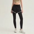 Legging de sport 2-en-1 noir pour femme avec short à bordure blanche et cordon de serrage - S / Noir Avec Bordure Blanche