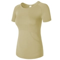Détail de la maille respirante sans couture sur le t-shirt de sport de yoga jaune slim - Jaune Perlé
