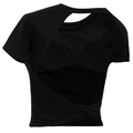 Camiseta de yoga negra para mujer con espalda abierta, sujetador integrado y detalle - S / Negro