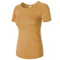 Vue détaillée du t-shirt de yoga jaune moutarde sans couture avec texture jacquard - Orange Automne