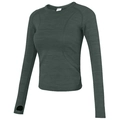 Slim fit dark green long sleeve yoga top with thumbholes and ribbed elastic fabric - Granite Green