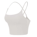 Weißer Yoga-Sport-BH mit dünnen Kreuzgurten und elastischem Saum für Damen - S / Creme