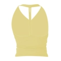 Détail macro du tissu en maille côtelée jaune pâle et de la coupe dos en T du brassière - S / Jaune Vif