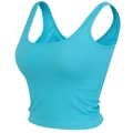 Helderblauwe geribbelde sport-crop-top met U-hals en naadloze compressiestof voor fitness - S / Meerblauw
