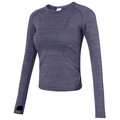 Dunkelviolettes nahtloses Langarm-Yoga-Oberteil mit Daumenlöchern und Stricktextur - S / Lavendelgrau