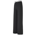 Women's black high-waisted wide-leg yoga pants with adjustable crossover waist ties - S / Black