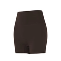 Detail der dunkelbraunen High-Waist-Yogahose mit verstärkten Nähten und elastischem Stoff - S / Kastanienbraun