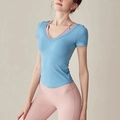 Ensemble de yoga amincissant avec t-shirt bleu clair et legging rose taille haute - S / Bleu