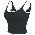 Zwarte sportieve crop top voor dames van ribgebreide stof met U-hals en witte biezen - S / Zwart