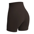 Hoch taillierte, schnell trocknende Damen Yoga-Shorts in Dunkelbraun mit Nahtdetails - S / Braun