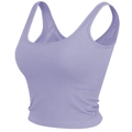 Brassière de sport lilas en maille côtelée avec col en U et larges bretelles pour yoga - Violet Frais