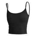Top corto de yoga negro acanalado con tirantes finos y ajuste deportivo cómodo - S / Negro