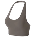 Sujetador deportivo gris oscuro con cuello halter para yoga y fitness activo - S / Marrón Caqui