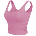 Detail van roze geribbelde sporttop met brede bandjes en een vierkante hals - S / Rouge Roze