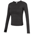 Slim fit dark grey long sleeve yoga top with thumbholes and crew neck design - Black