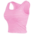 Pink ribbed stripe workout crop top for women with shockproof stretch fitness design - S / Pink
