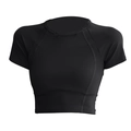 Slim fit black yoga crop top with raglan sleeves and padded support for fitness - S / Black