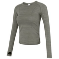 Slim fit olive green seamless yoga long sleeve with thumbholes and ribbed details - Khaki Brown