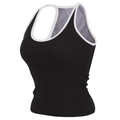Dettaglio del top da yoga a coste nero con bordi bianchi a contrasto e vestibilità slim - S / Tops / Nero e Bianco