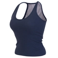 Camiseta de yoga acanalada azul oscuro para mujer con sujetador integrado y espalda nadador - S / Tops / Azul marino