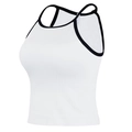 Débardeur de yoga licou pour femme en maille côtelée blanche avec bordure noire - M / Blanc cassé