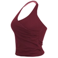 Brassière de sport licou bordeaux avec design cache-cœur froncé pour yoga et fitness - Rouge Rumba