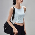 Slim fit light blue pilates crop top with side drawstring details for yoga and running - S / Ice Crystal Blue