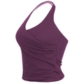 Top de yoga halter morado oscuro con diseño cruzado frontal y detalles fruncidos - S / Púrpura profundo