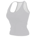 Detalle de camiseta de yoga gris claro acanalada con espalda cruzada y almohadillas - S / Tops / Blanco