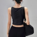Slim fit black yoga tank top with high waist leggings and a durable nylon sports bag - S / Black