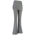 High waist flared yoga pants with skirt overlay in grey elastic matte fabric - S / Gray