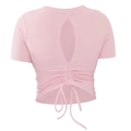 Pink backless yoga crop top with waterdrop cutout and drawstring hem detail - Milkshake Pink